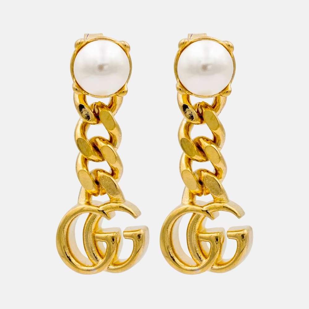 Gucci Faux Pearl Gold Drop Earrings
